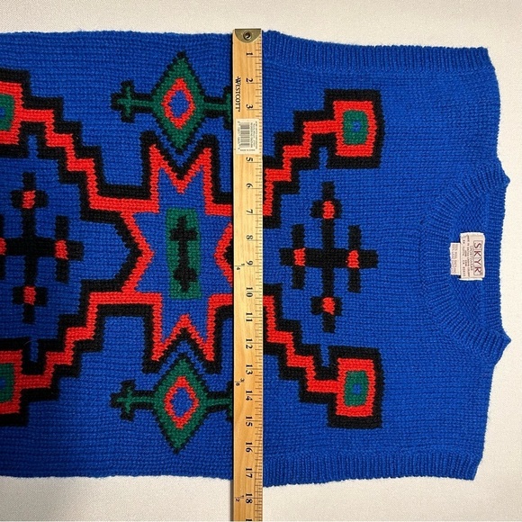 skyr sportswear vintage size medium blue sweater vest w aztec print - Picture 8 of 9